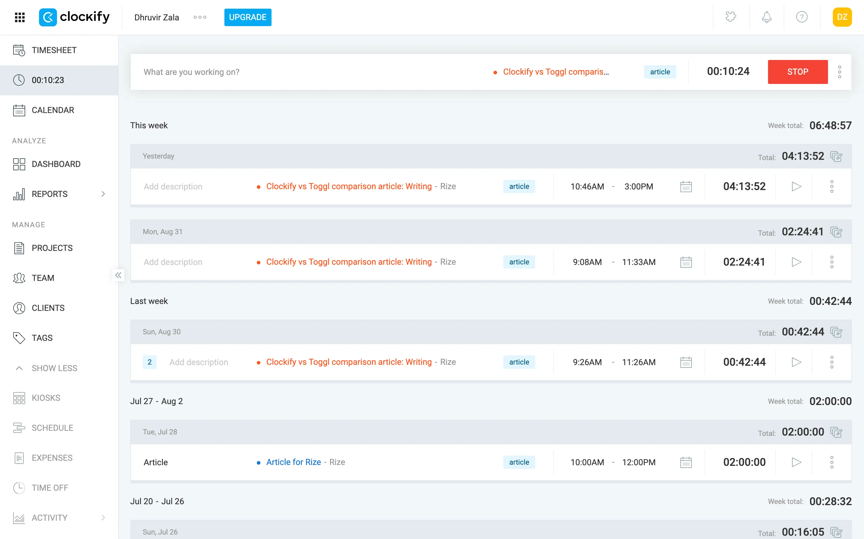 Using Clockify