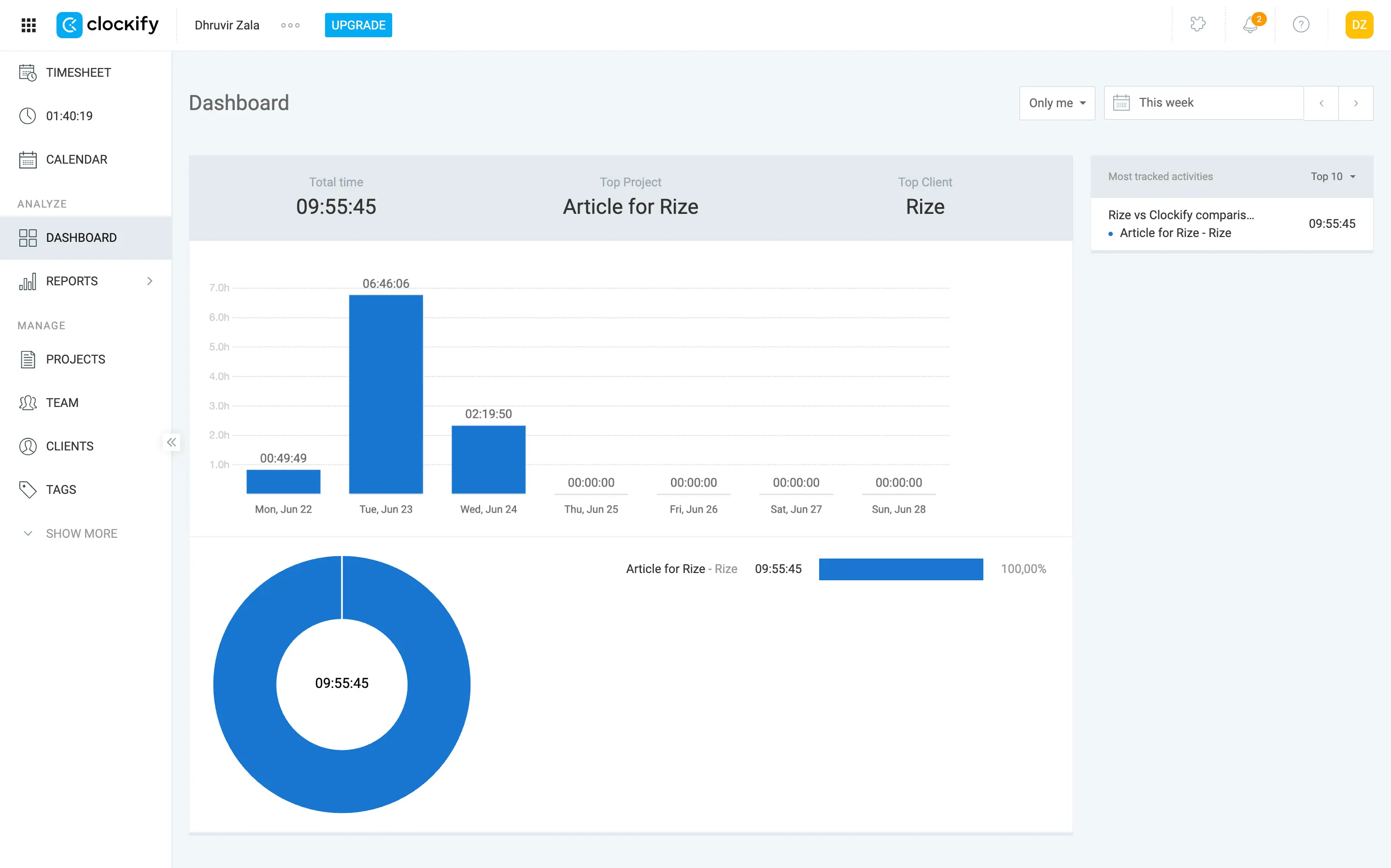 Clockify desktop app showing manual time entry interface